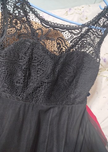 Uzun Siyah Dantel Detaylı Abiye Elbise - Görsel 2