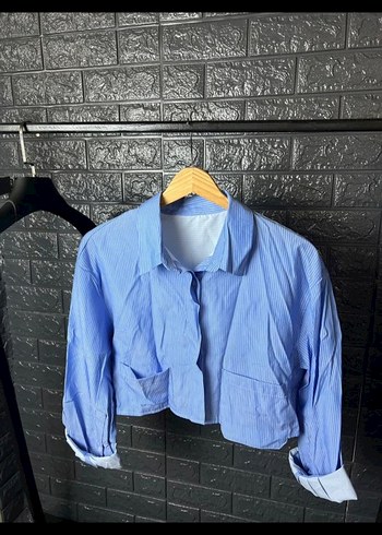 TRENDYOLMİLLA Mavi Crop Denim Gömlek - Görsel 4