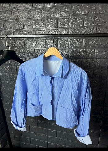 TRENDYOLMİLLA Mavi Crop Denim Gömlek - Görsel 2