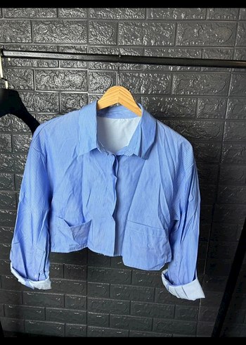 TRENDYOLMİLLA Mavi Crop Denim Gömlek - Görsel 3