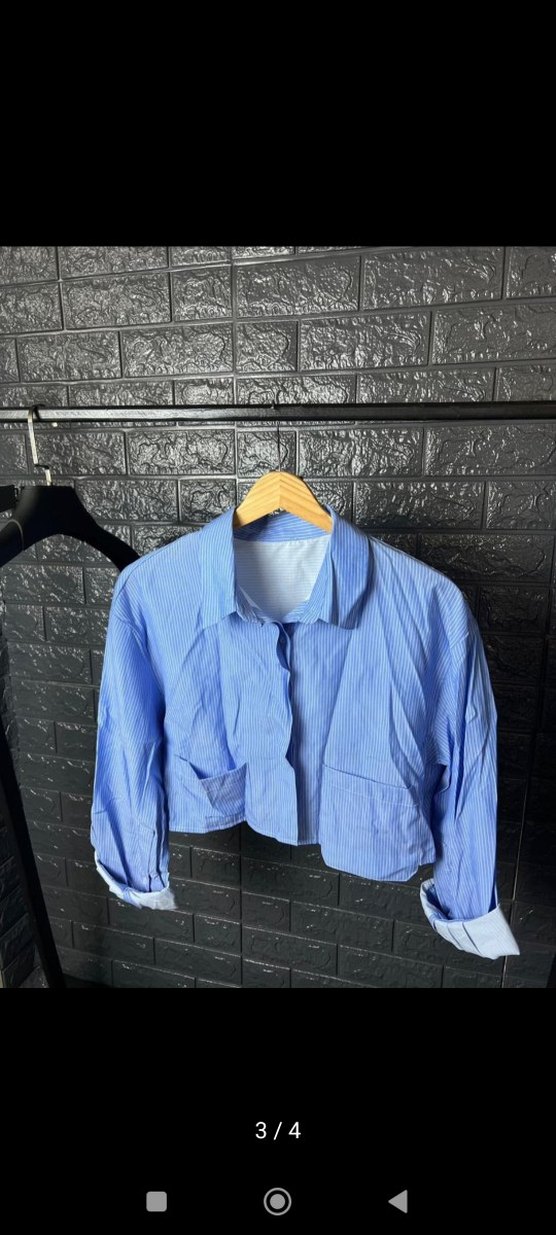 TRENDYOLMİLLA Mavi Crop Denim Gömlek - Görsel 4