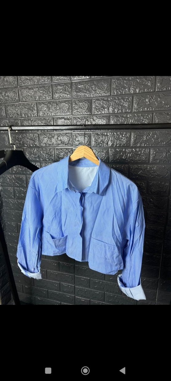 TRENDYOLMİLLA Mavi Crop Denim Gömlek - Görsel 2