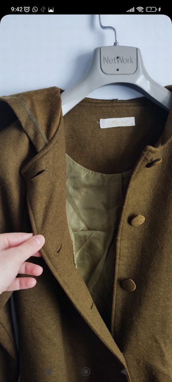 Haki Uzun Düğmeli Kaşe Kaban - Görsel 2