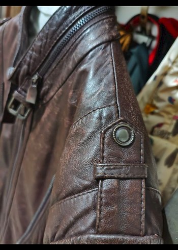 Zara Erkek Kahverengi Deri Biker Ceket - Görsel 6