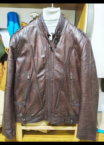 Zara Erkek Kahverengi Deri Biker Ceket - Görsel 2