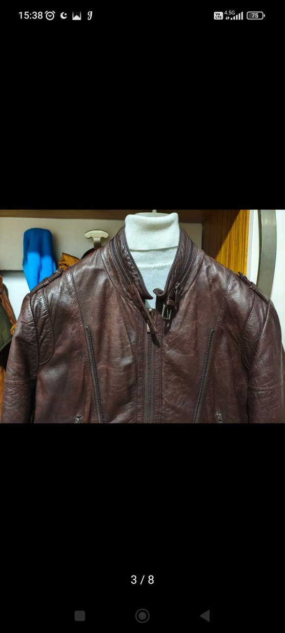 Zara Erkek Kahverengi Deri Biker Ceket - Görsel 3