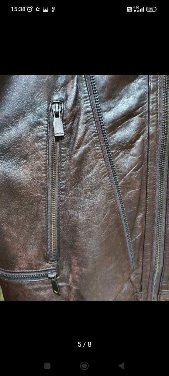 Zara Erkek Kahverengi Deri Biker Ceket - Görsel 5