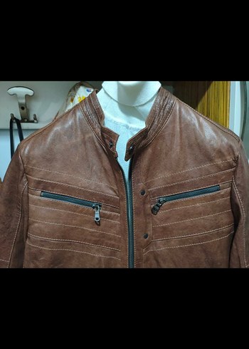 Derimod Erkek Kahverengi Deri Biker Ceket - Görsel 4