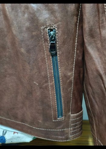 Derimod Erkek Kahverengi Deri Biker Ceket - Görsel 7