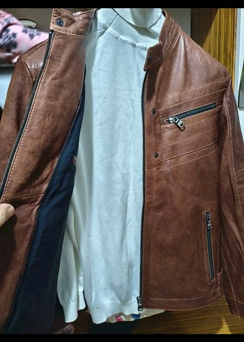 Derimod Erkek Kahverengi Deri Biker Ceket - Görsel 5