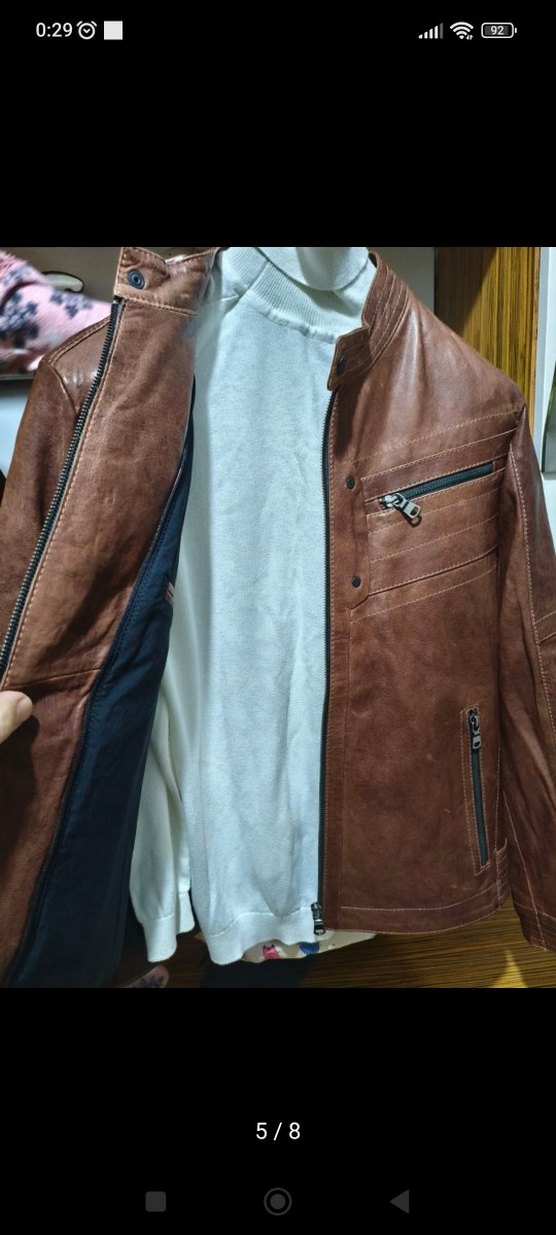 Derimod Erkek Kahverengi Deri Biker Ceket - Görsel 5