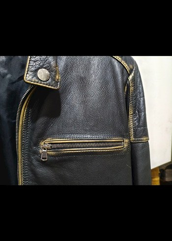 Vakko Siyah Deri Erkek Biker Ceket - Görsel 6