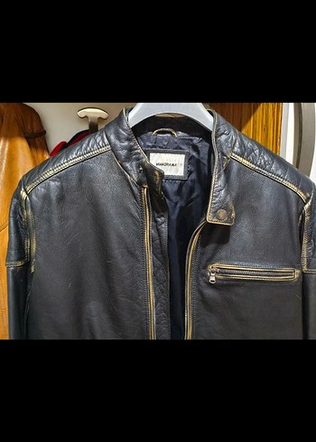 Vakko Siyah Deri Erkek Biker Ceket - Görsel 3