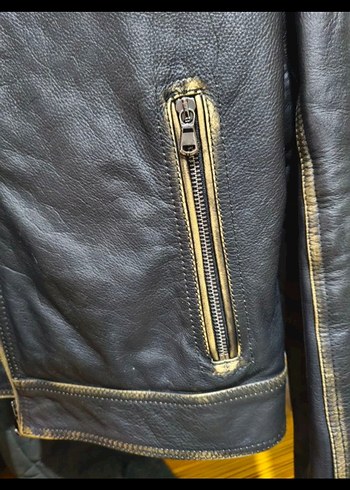 Vakko Siyah Deri Erkek Biker Ceket - Görsel 5