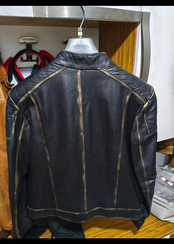 Vakko Siyah Deri Erkek Biker Ceket - Görsel 4