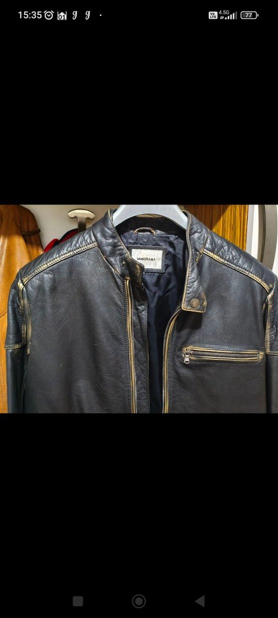 Vakko Siyah Deri Erkek Biker Ceket - Görsel 3