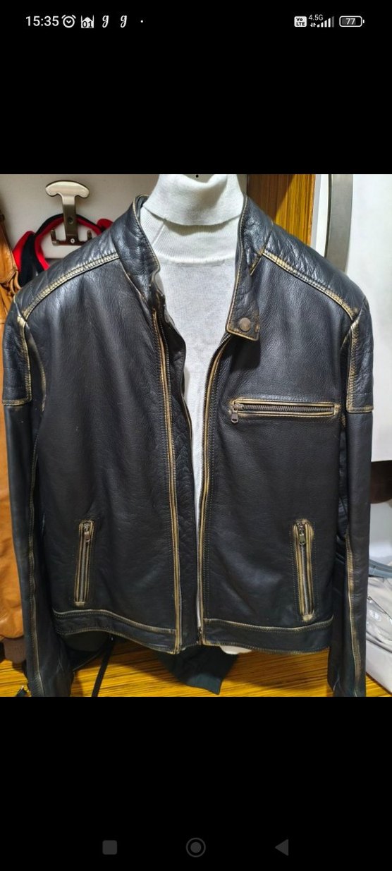 Vakko Siyah Deri Erkek Biker Ceket - Görsel 2