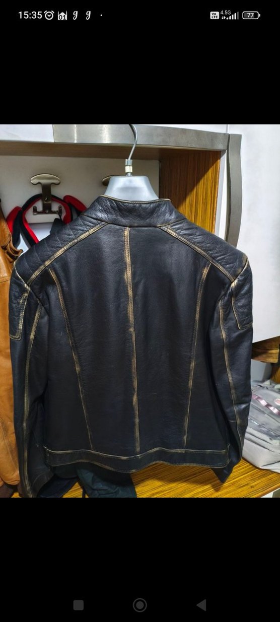 Vakko Siyah Deri Erkek Biker Ceket - Görsel 4