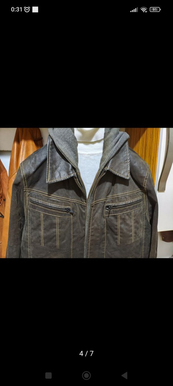 Kahverengi Deri Erkek Biker Ceket - Görsel 4