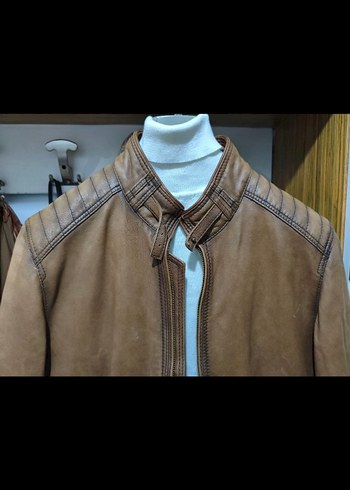 Damat Kahverengi Deri Biker Ceket - Görsel 4