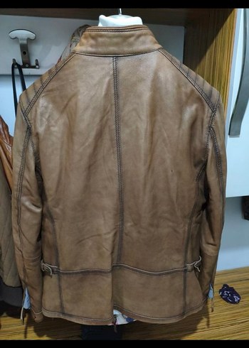 Damat Kahverengi Deri Biker Ceket - Görsel 3