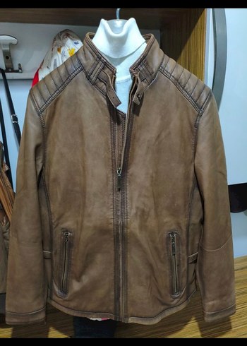 Damat Kahverengi Deri Biker Ceket - Görsel 2
