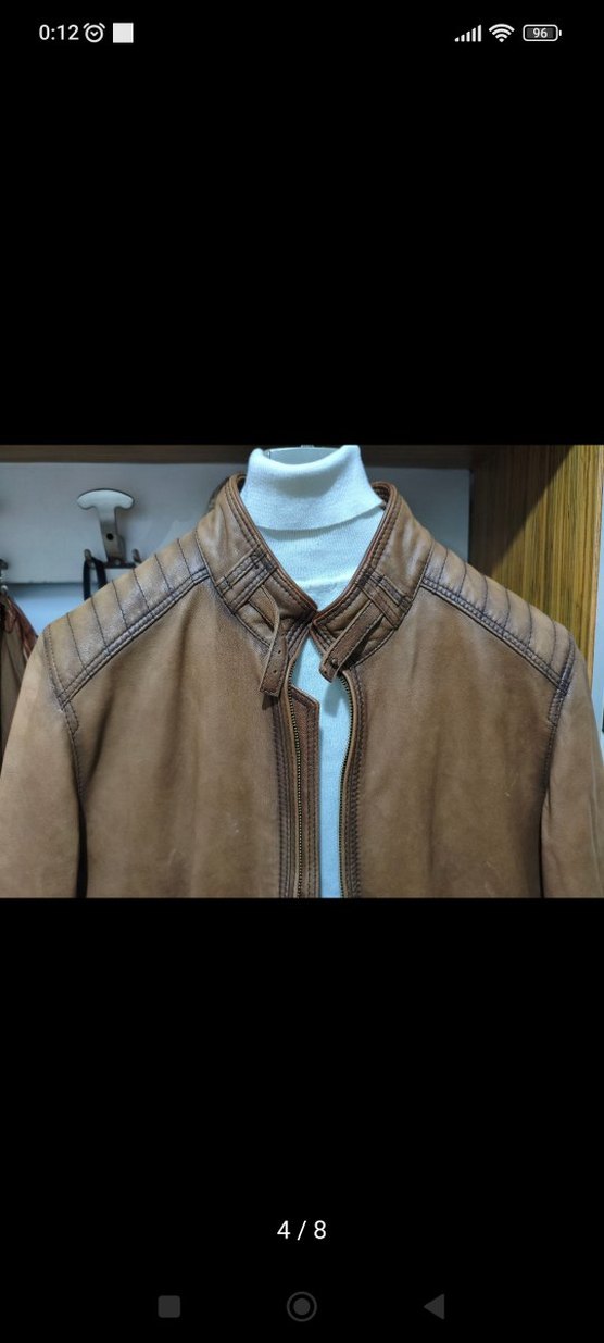 Damat Kahverengi Deri Biker Ceket - Görsel 4