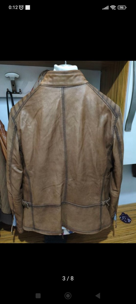 Damat Kahverengi Deri Biker Ceket - Görsel 3