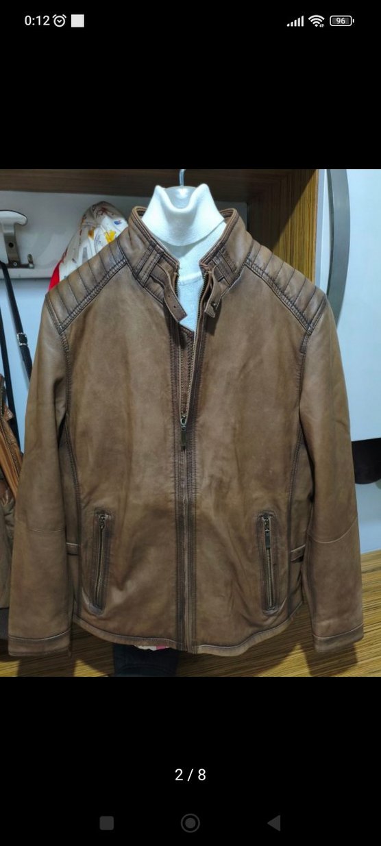 Damat Kahverengi Deri Biker Ceket - Görsel 2