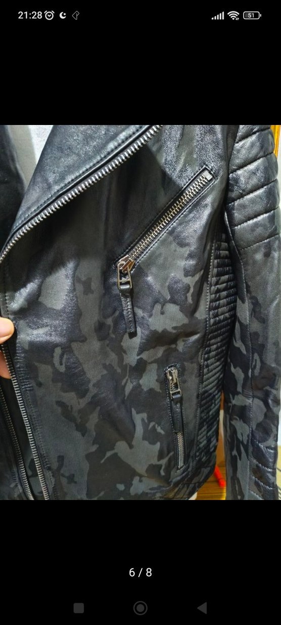 Kemerli Siyah Kamuflaj Deri Biker Ceket - Görsel 5