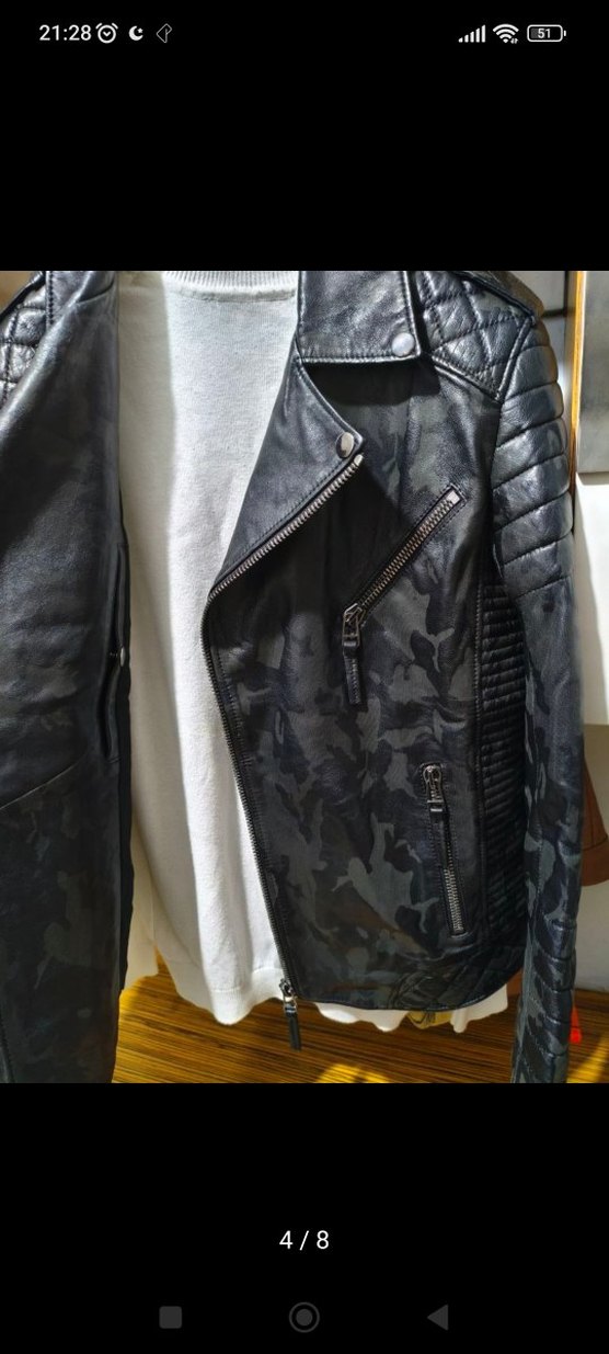 Kemerli Siyah Kamuflaj Deri Biker Ceket - Görsel 4