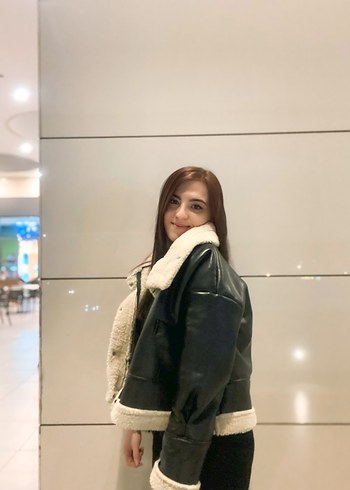 40 Beden Siyah Deri Kadın Ceket, Kürklü, Salaş Kesim