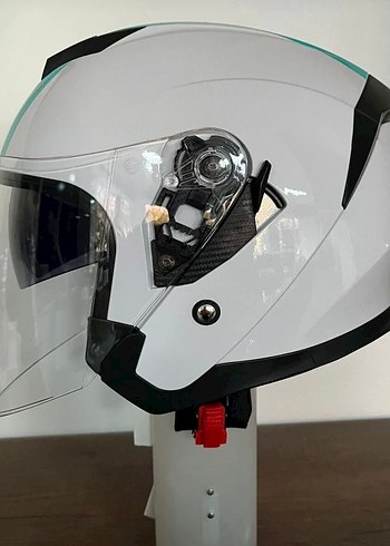 Parlak Turkuaz Baskılı Seramik Motosiklet Kaskı - Görsel 2