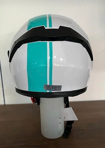 Parlak Turkuaz Baskılı Seramik Motosiklet Kaskı - Görsel 3