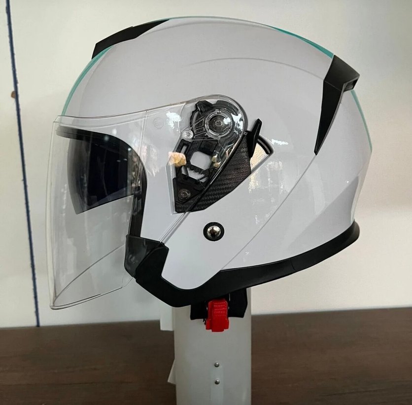 Parlak Turkuaz Baskılı Seramik Motosiklet Kaskı - Görsel 2