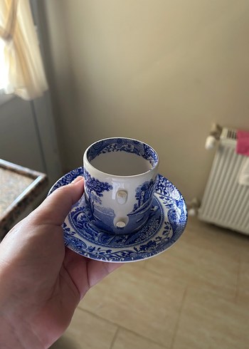 Beden Spode kırık Koyu Mavi Desenli Fincan ve Tabak Seti