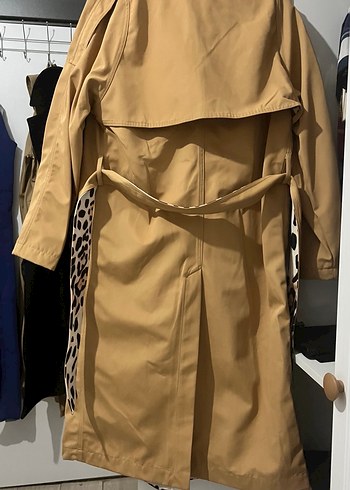 Leopar Desenli Bej Uzun Trençkot - Görsel 4