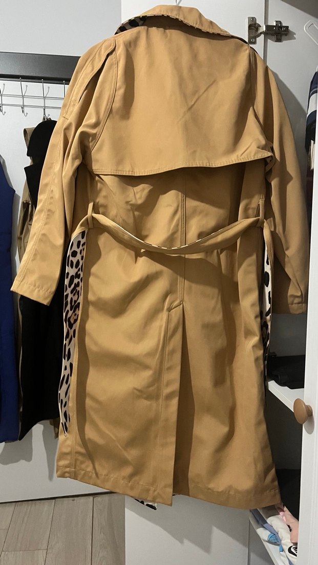 Leopar Desenli Bej Uzun Trençkot - Görsel 4