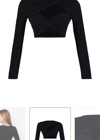 Siyah V Yaka Uzun Kollu Mini Bluz - Görsel 3