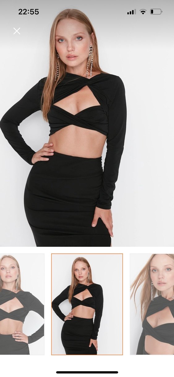 Siyah V Yaka Uzun Kollu Mini Bluz - Görsel 2