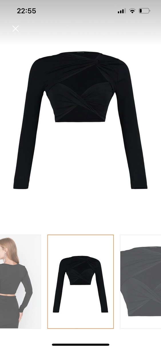 Siyah V Yaka Uzun Kollu Mini Bluz - Görsel 3