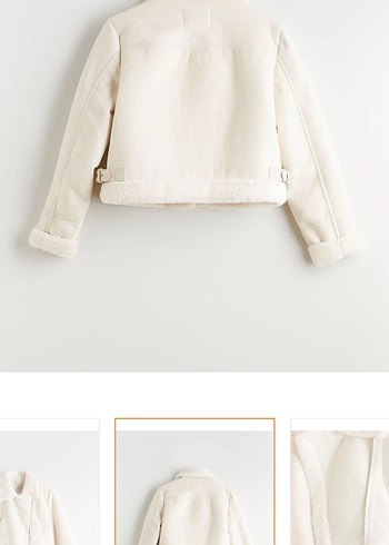 Bershka Beyaz Mini Suni Kürklü Biker Ceket - Görsel 3