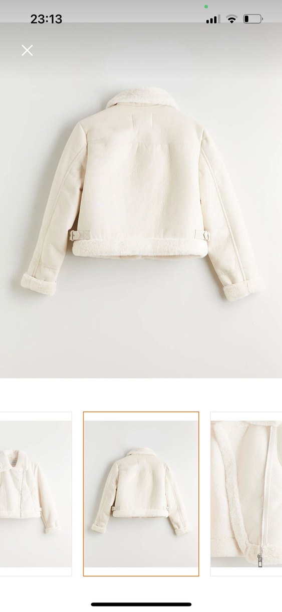 Bershka Beyaz Mini Suni Kürklü Biker Ceket - Görsel 3