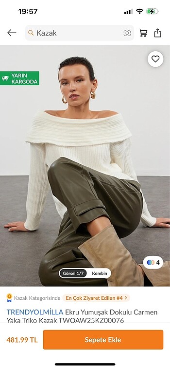 TRENDYOLMILLA KREM OMUZLARI DÜŞÜK KAZAK - Görsel 3