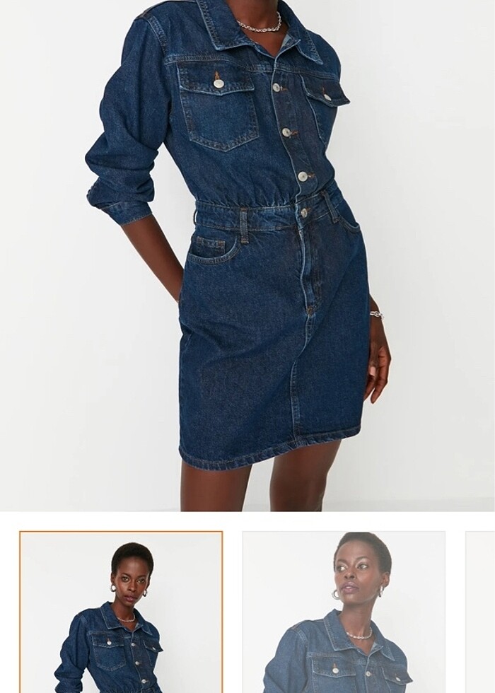 Mavi cep detaylı Mini Denim Gömlek elbise - Görsel 3