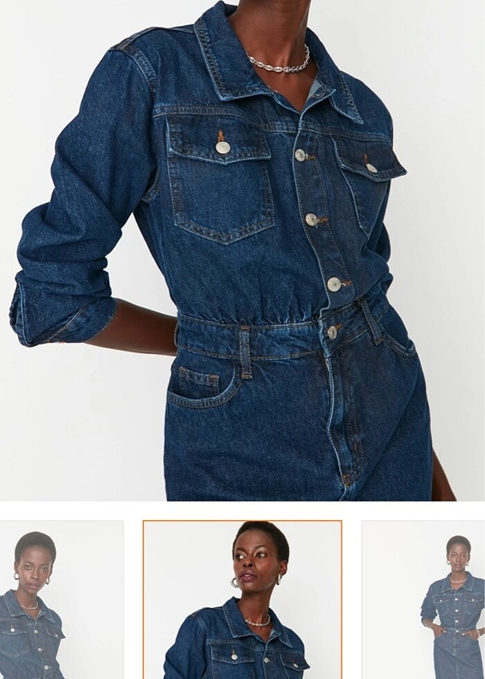 Mavi cep detaylı Mini Denim Gömlek elbise - Görsel 2