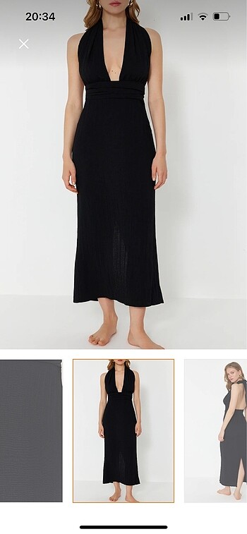 Siyah milla keten elbise - Görsel 5