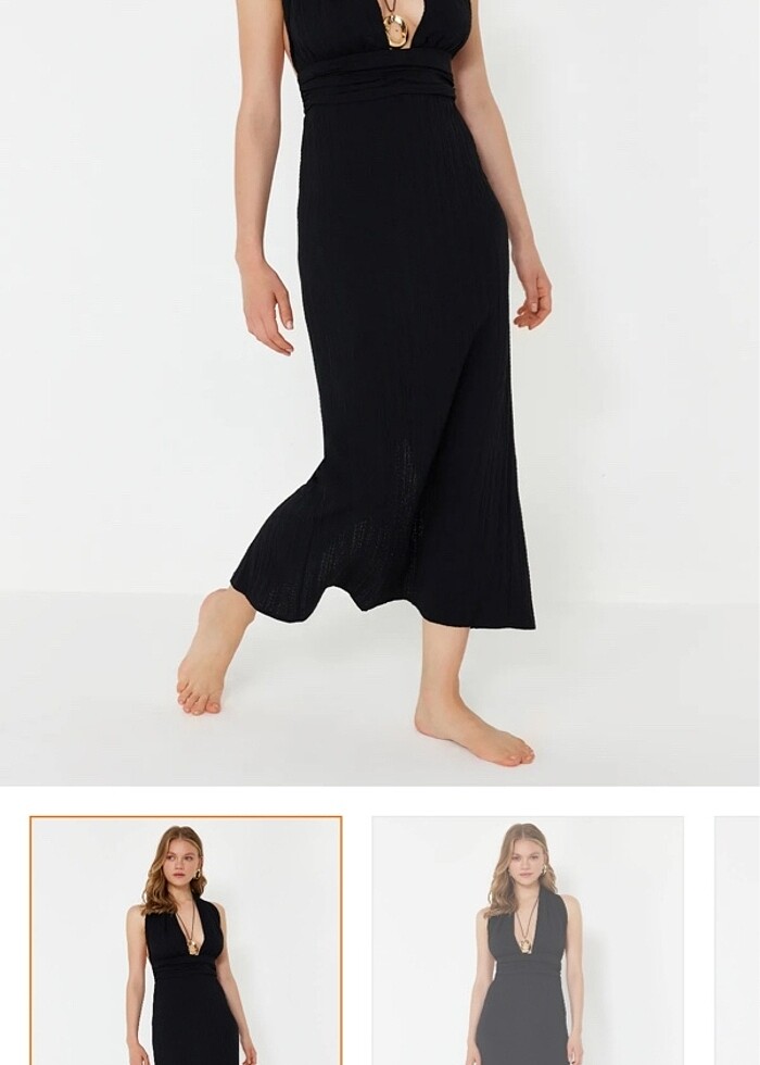 Siyah milla keten elbise - Görsel 2