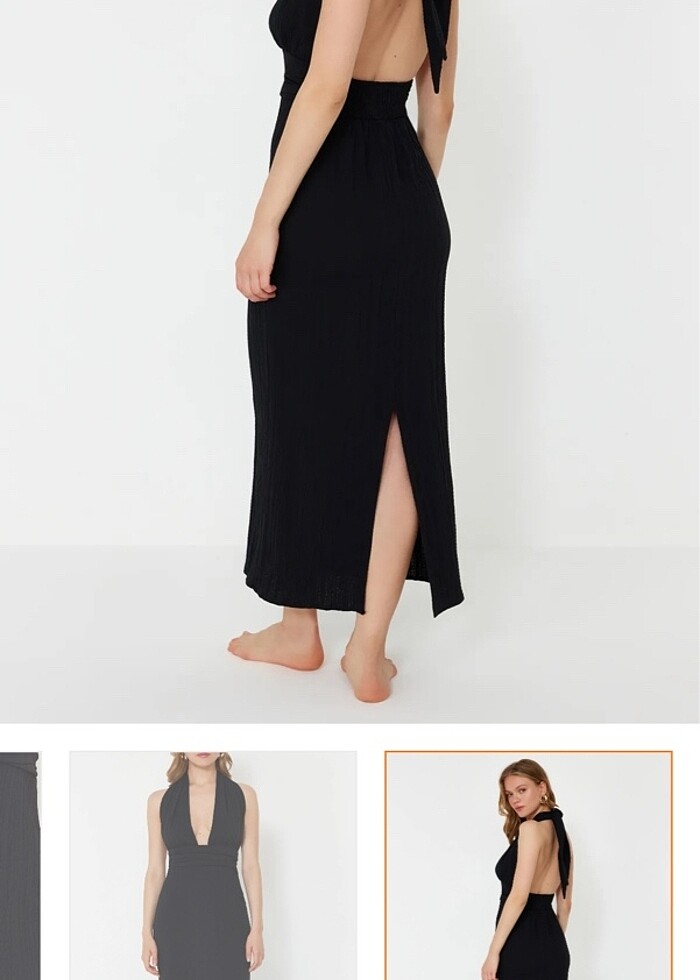 Siyah milla keten elbise - Görsel 4