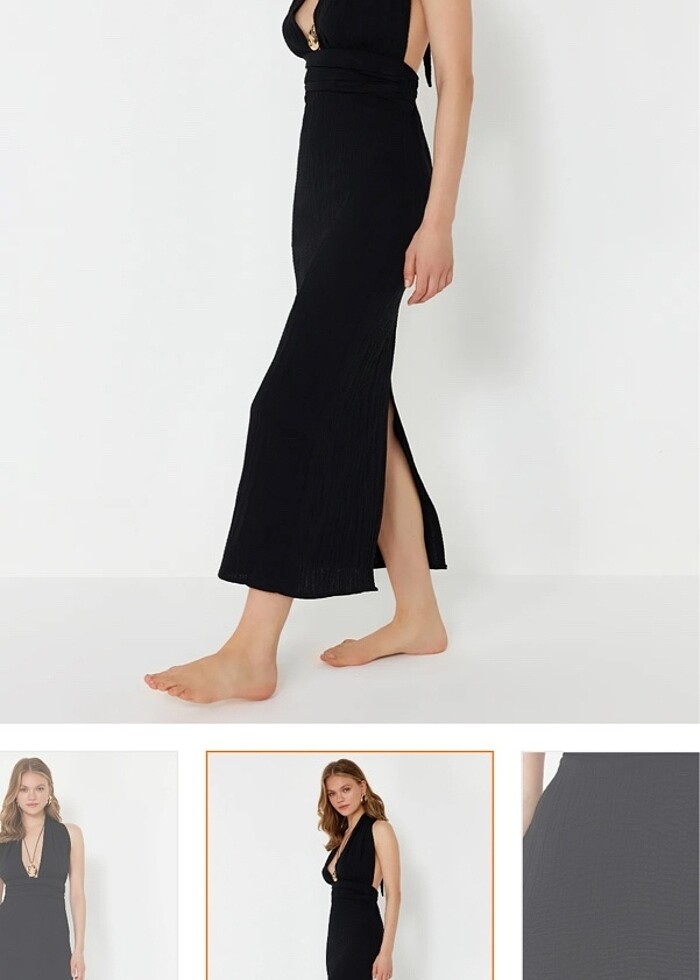 Siyah milla keten elbise - Görsel 3